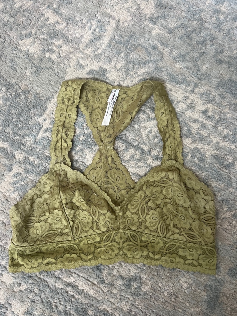 Free People Intimately Olive Lace Racerback Bralette, Size L